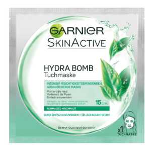 Garnier Skinactive Hydra Bomb Tuchmaske Grüntee + Hyaluronsäure + Feuchtigkeitspendendes Serum